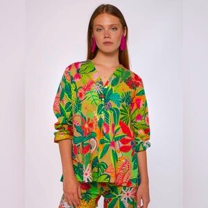 Vilagallo Ebba Tropical Print Voile Blouse